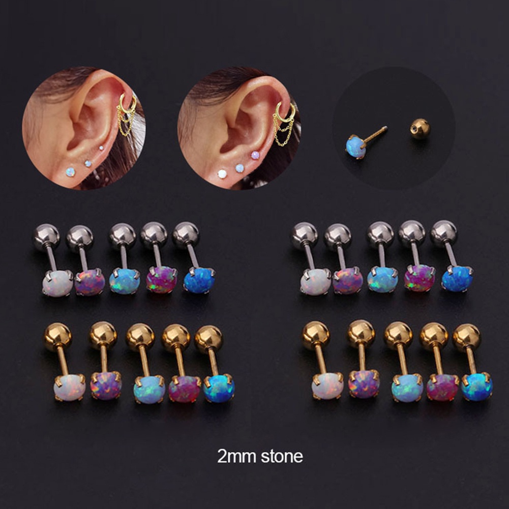 Khuyên Xỏ Sụn Tai Đính Đá Opal Thời Trang