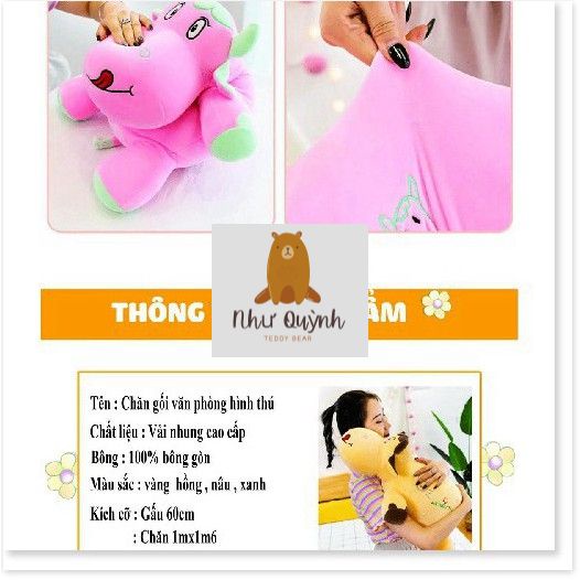 Bộ chăn gối văn phòng đa năng hình trâu xinh chất liệu vải nhung cao cấp .kích thước chăn 1m1x1m6