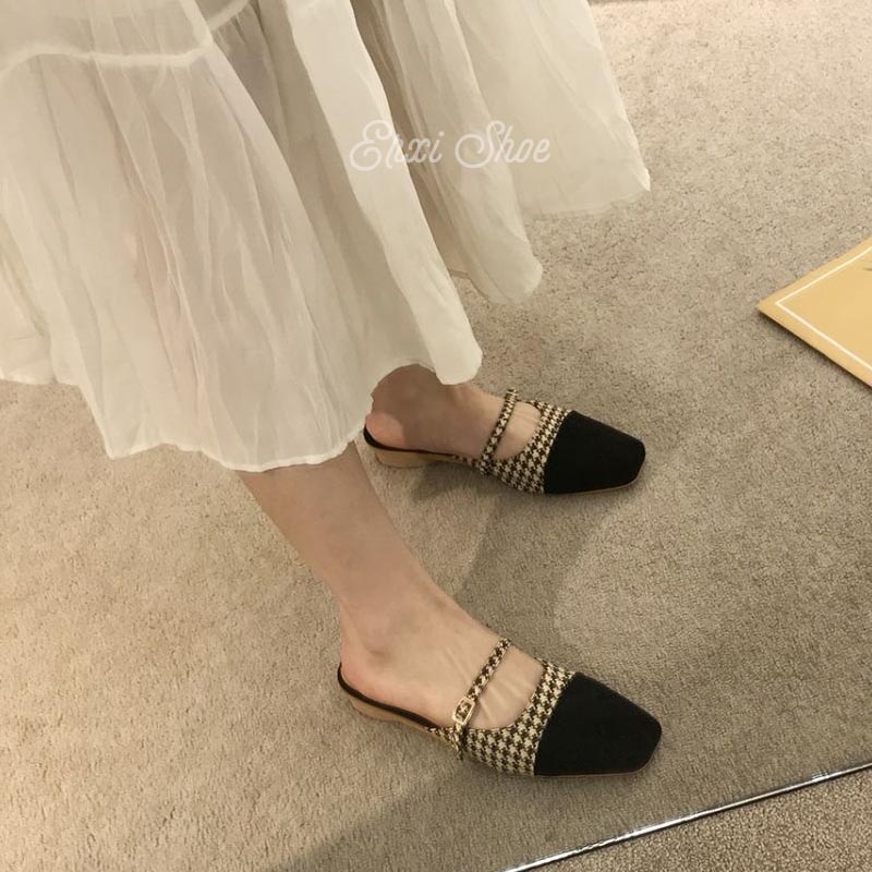 Oeggeo shop Dép Lười Gót Thấp Kẻ Sọc Thời Trang Cho Nữ