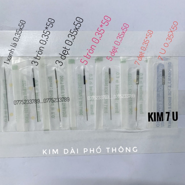 Kim Phổ Thông, Kim Dài Phổ Thông 100 cái Dùng Cho Máy Phun Xăm, kim Xanh lá, Kim Xanh Biển