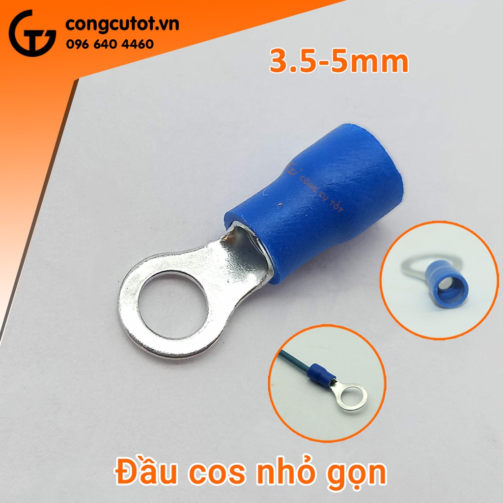 Túi 100 đầu cos tròn RV 3.5-5 bọc nhựa xanh