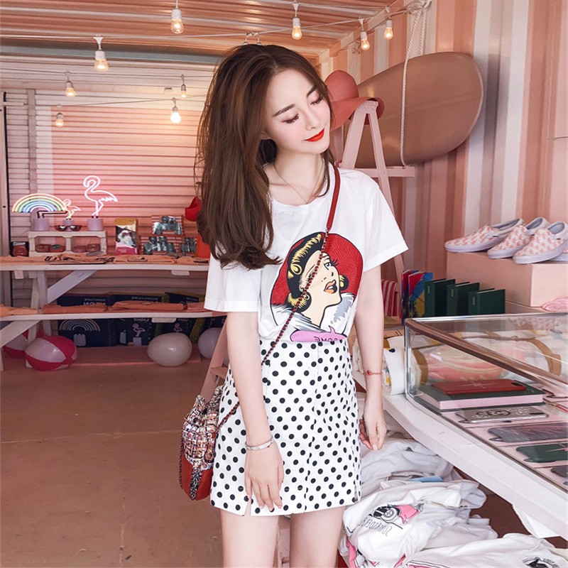 SET ÁO ULZZANG + CHÂN VÁY CHẤM BI