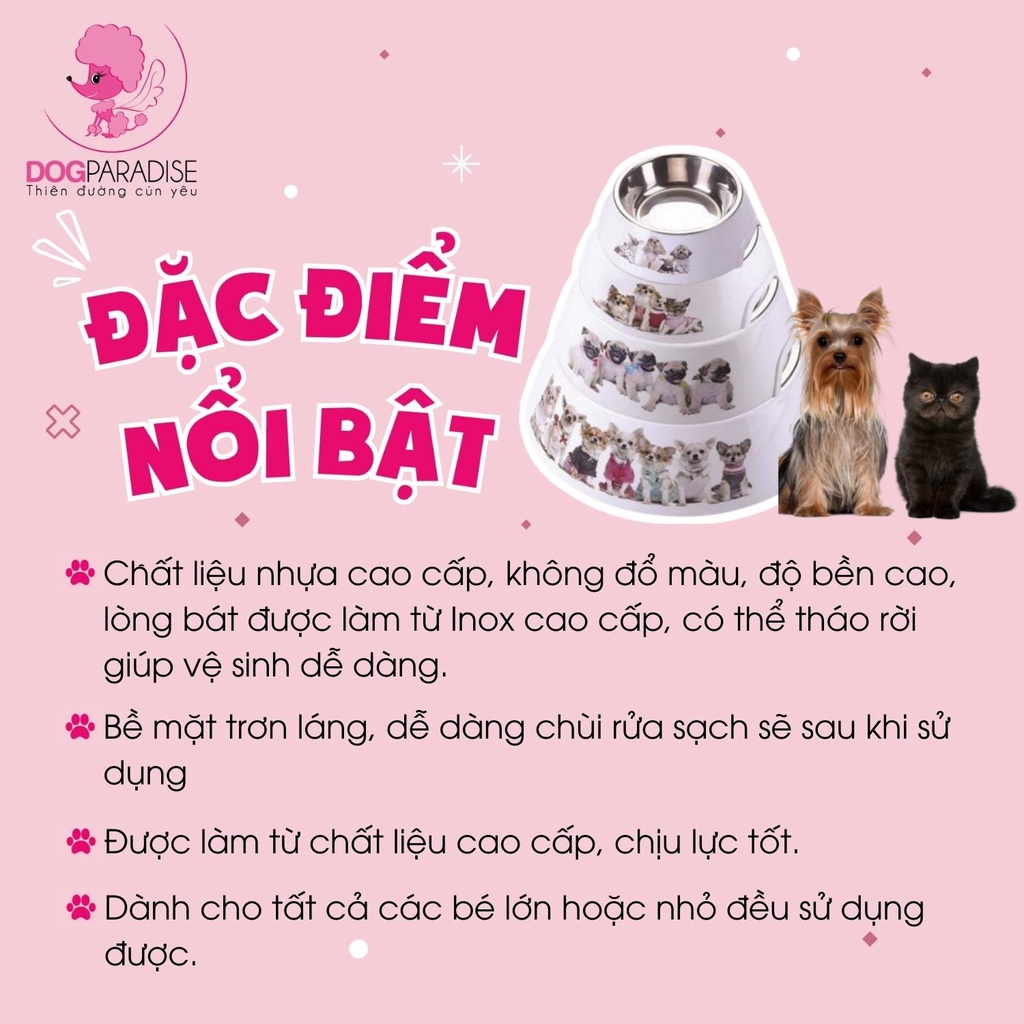 Bát ăn cho thú cưng Pian Pian chất liệu inox cao cấp hình tròn nhiều kích cỡ - Dog Paradise