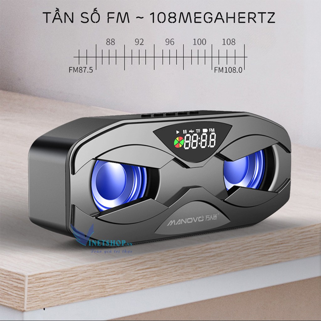 Loa Bluetooth cầm tay Manovo M5/Manovo M4 âm thanh siêu trầm tích hợp loa kép✔màn hình led ✔FM radio dung lượng pin 2500