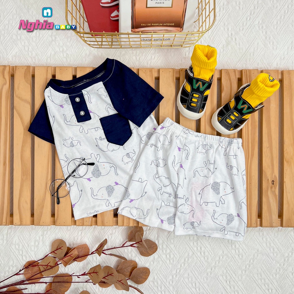 Đồ bộ bé trai - Bộ lửng đùi cotton borip NGHĨA BABY cho bé trai