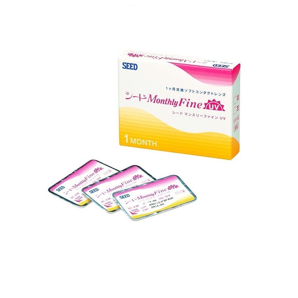 [Sử Dụng 1 Tháng] Kính áp tròng Seed 1 tháng không màu Monthly Fine UV -0.50 đến -8.00 [Tặng khay gương khi mua 1 cặp]