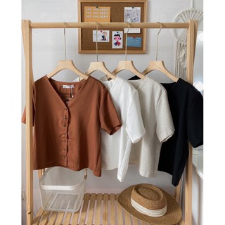 Áo cổ V chất đũi linen