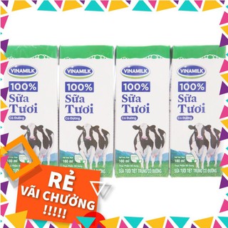 💖DATE MỚI💖Lốc 4 hộp sữa tươi Vinamilk 100% Sữa Tươi 180ml