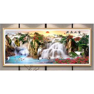 Tranh Thêu Chữ Thập Chỉ Lụa (THÊU TOÀN BỘ)) Sơn thủy Hữu Tình FJ0751 (KHÁCH TỰ THÊU) KT:149X66CM