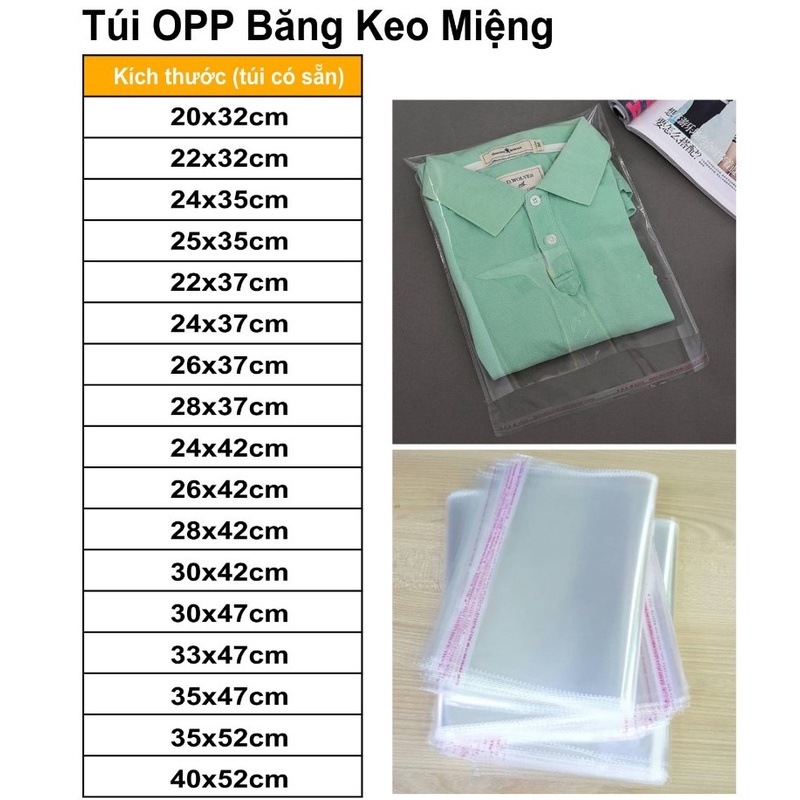 1 Kg Túi Nilon Keo Dán Miệng OPP Trong Suốt, Bọc Kiếng, Đóng Gói, Đựng Phụ Kiện, Quần Áo – 5 Giây