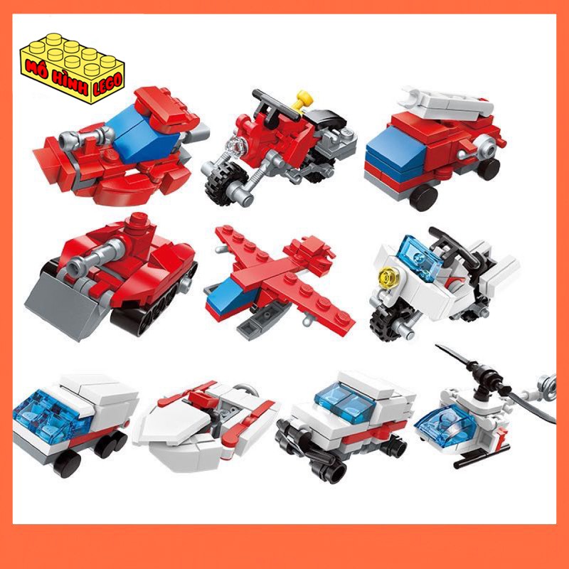 Đồ chơi lắp ráp lego giá rẻ Qman 2104 mô hình xe cứu hỏa, tàu, thuyền sáng tạo cho bé