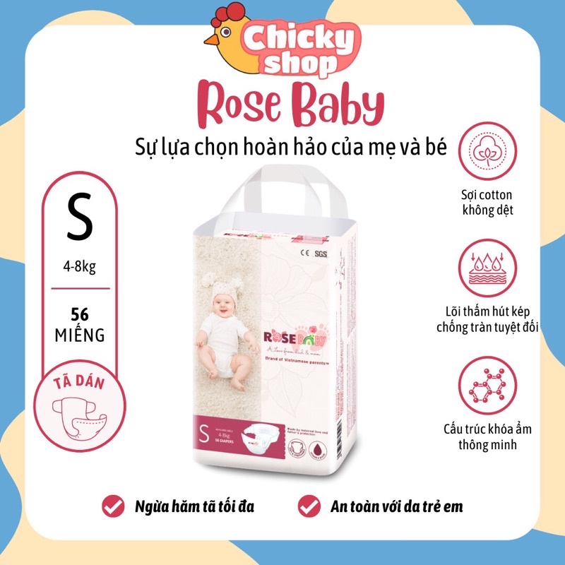 Bỉm tã dán ROSE BABY size S 56 miếng (4-8kg)