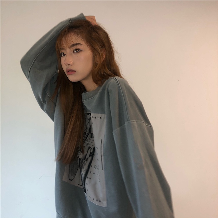 Porozi  Áo sweater  in họa tiết xinh xắn phong cách Hàn Quốc thời trang cho nữ