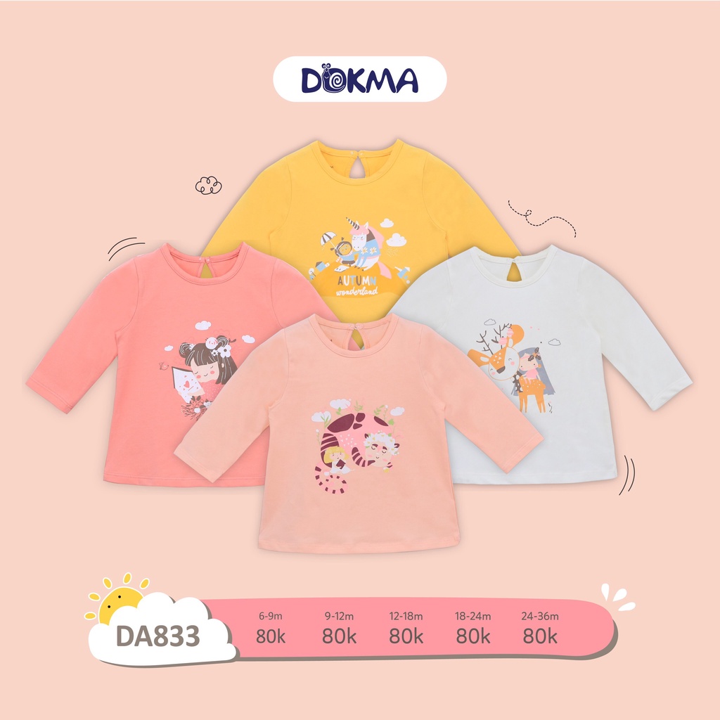 Áo dài tay bé gái 9-36 tháng tuổi cotton Mỹ Dokma Voi.kids DA833