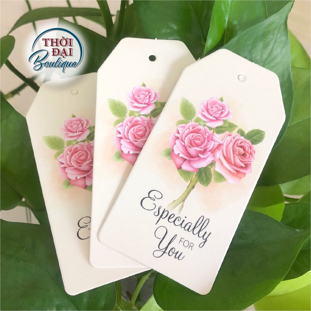100 Tag / Thẻ Treo Giấy "Especially For You" Tone Hồng Các Loại Hoa
