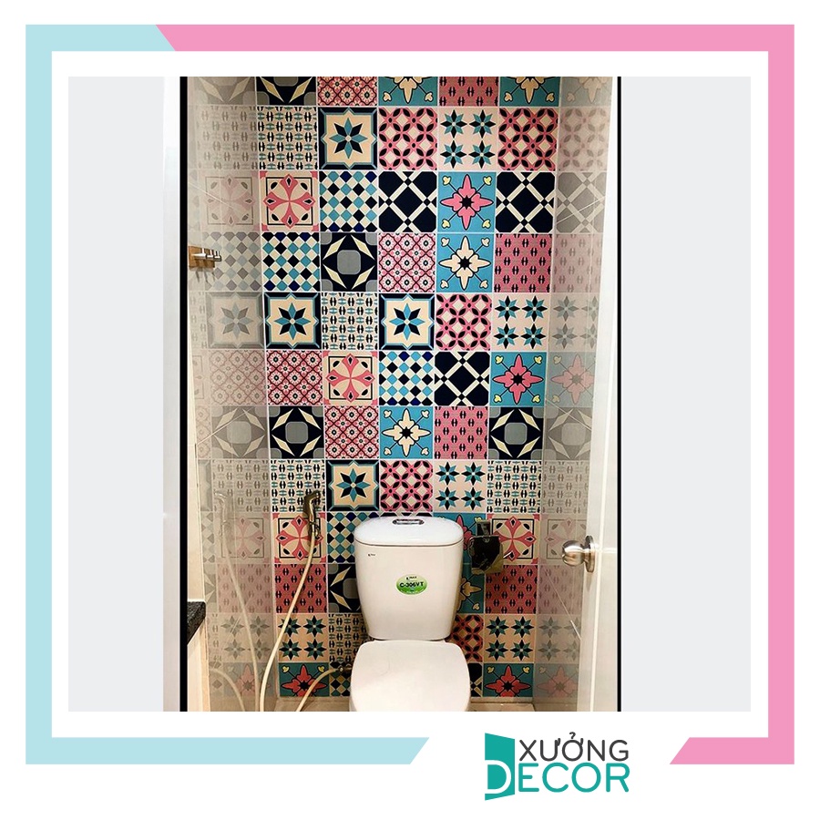 Decal gạch bông dán tường bếp dán kính nhà tắm decor chịu nhiệt dễ lau chùi đề can loại 1 - Pink Khổ 40x60cm 0032