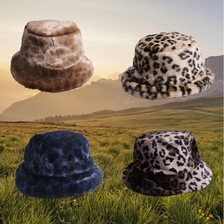 Nón lông thời trang giữ ấm tốt, hoạ tiết beo xanh LEOPARD FAUX FUR BUCKET HAT
