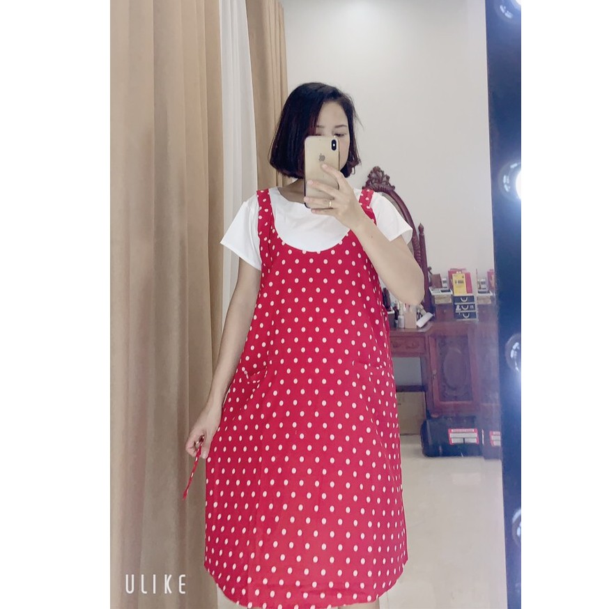 Váy bầu giả yếm chấm bi - 𝐕𝟕𝟗