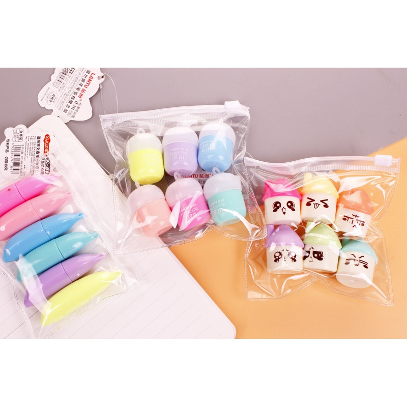 Set Bút highlight nhớ dòng đánh dấu trang mini cực kì cute phô mai que