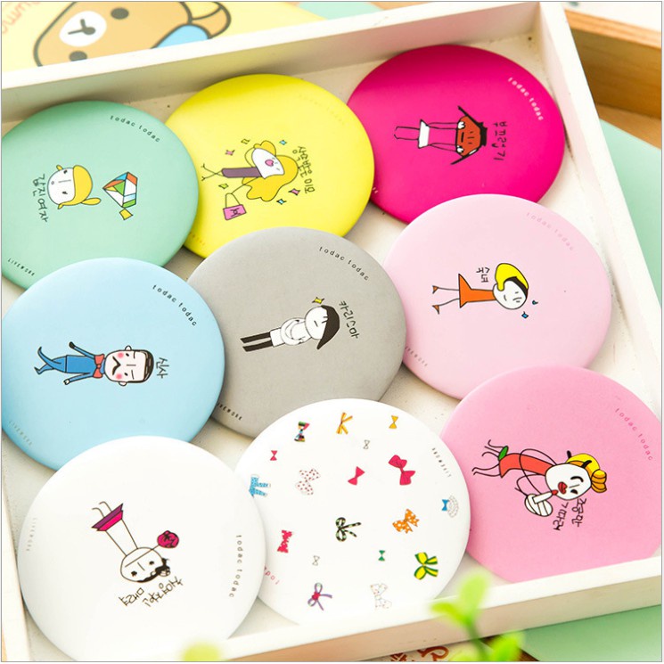 Gương Trang Điểm Hình Tròn Họa Tiết Hoạt Hình Phong Cách Hàn Quốc Xinh Xắn