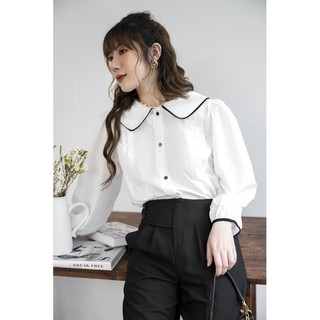 Sơ mi cổ sen viền đen