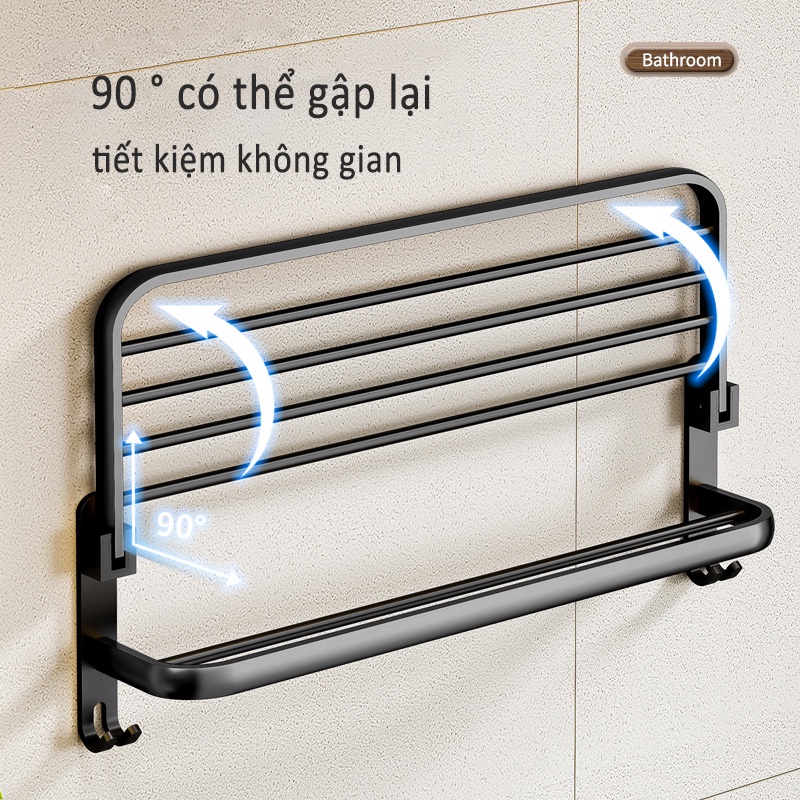 Giá treo khăn GUANCHUANG bằng kim loại màu đen gắn tường không cần khoan cho nhà tắm