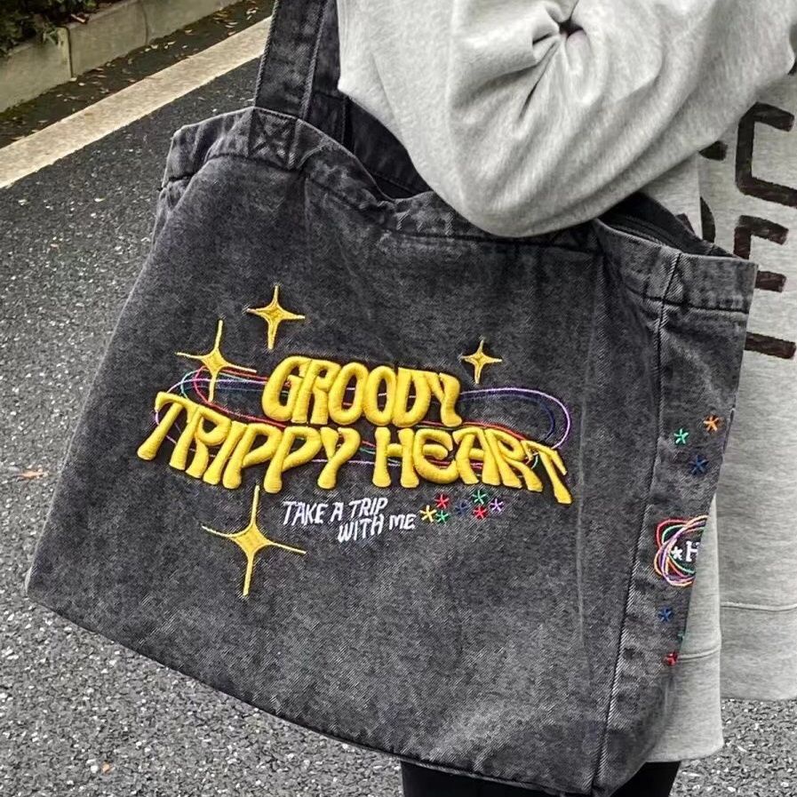 Túi Xách Denim Thêu Họa Tiết Y2K Thời Trang Nữ Tính