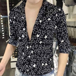 Áo sơmi lụa nam cao cấp họa tiết sao