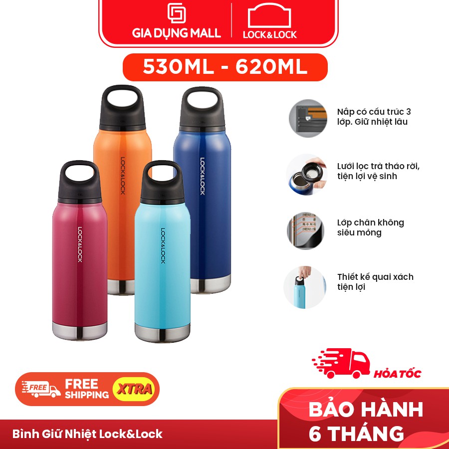 Bình Giữ Nhiệt Bằng Thép Không Gỉ Lock&amp;Lock Loop Tumbler LHC4154 (620ml) - BH 6 tháng - Hàng Chính Hãng