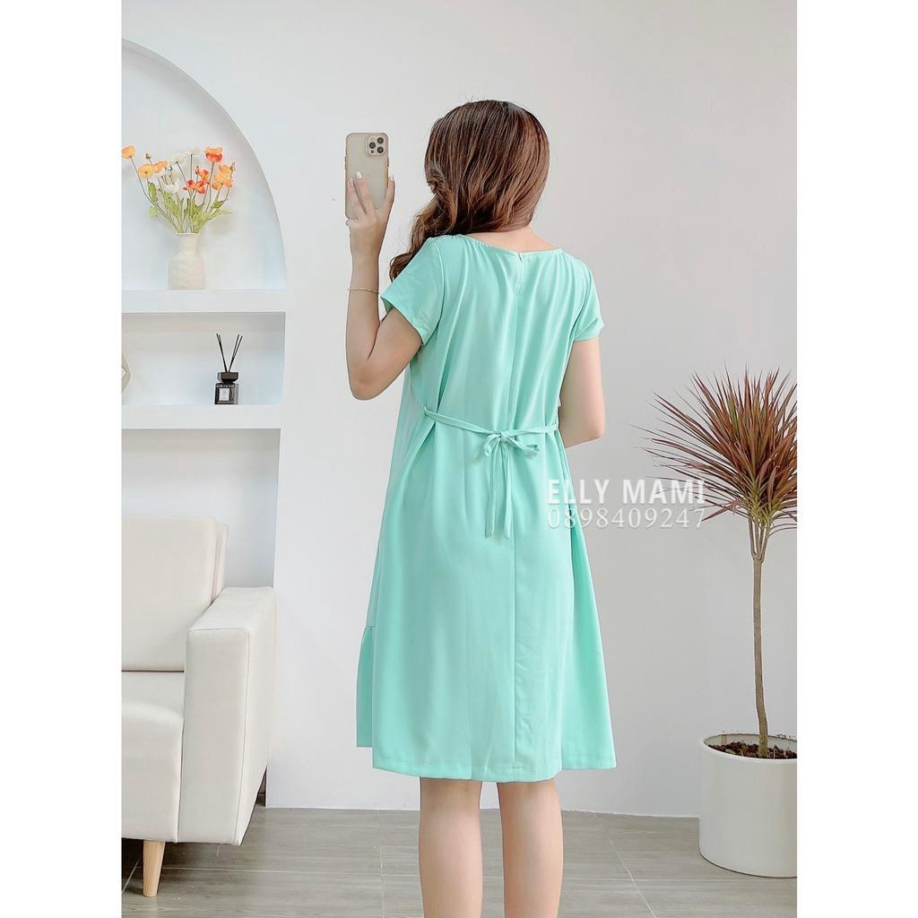 ( 40kg - 75kg ) Đầm Bầu , Suông Xanh Viền Ren Ngực Form Dễ Mặc Thoải Mái Suốt Thai Kì &amp; Sau Sinh ( Có Cột Dây Sau )