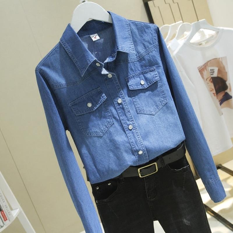 Áo Sơ Mi Denim Dài Tay Phong Cách Hàn Quốc Thời Trang Cho Nữ