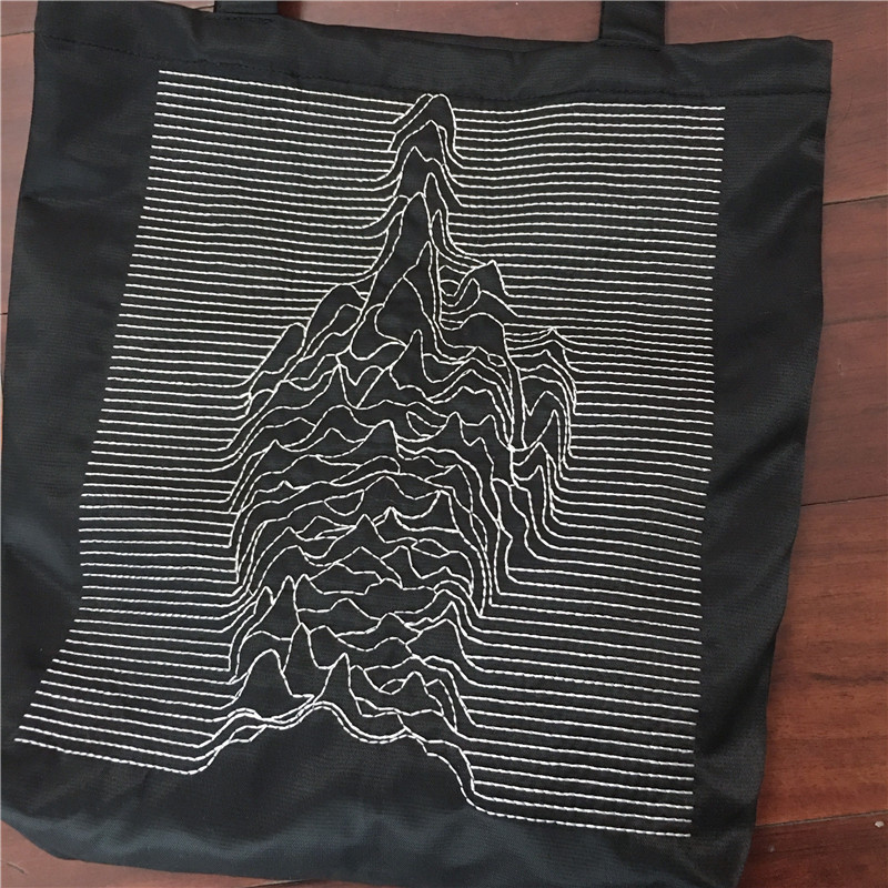 Túi tote đeo vai bằng canvas thêu hình ngọn núi màu đen đơn giản cá tính 22004