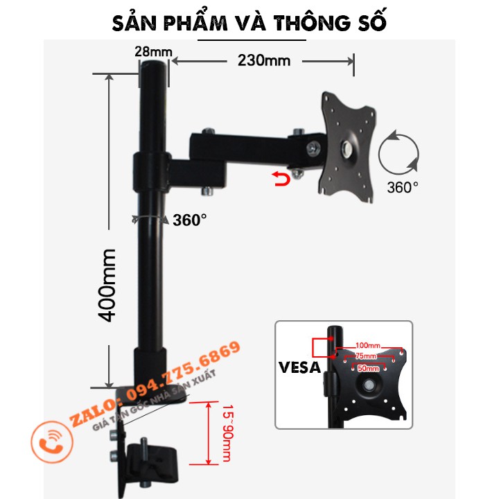 Giá treo màn hình xoay 360 độ XL03 - HW701 17 - 27 Inch - Chân đứng Kẹp Thành Bàn [Rẻ Hơn NB F80 / NB H80]