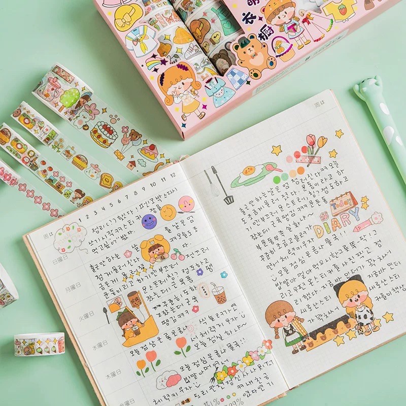 Hộp 10 cuộn washi tape và 10 tờ stickers | SWS01