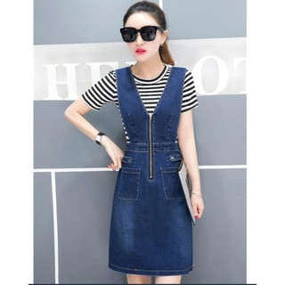 Đầm Yếm Jeans  Phối Túi  Thời Trang D698