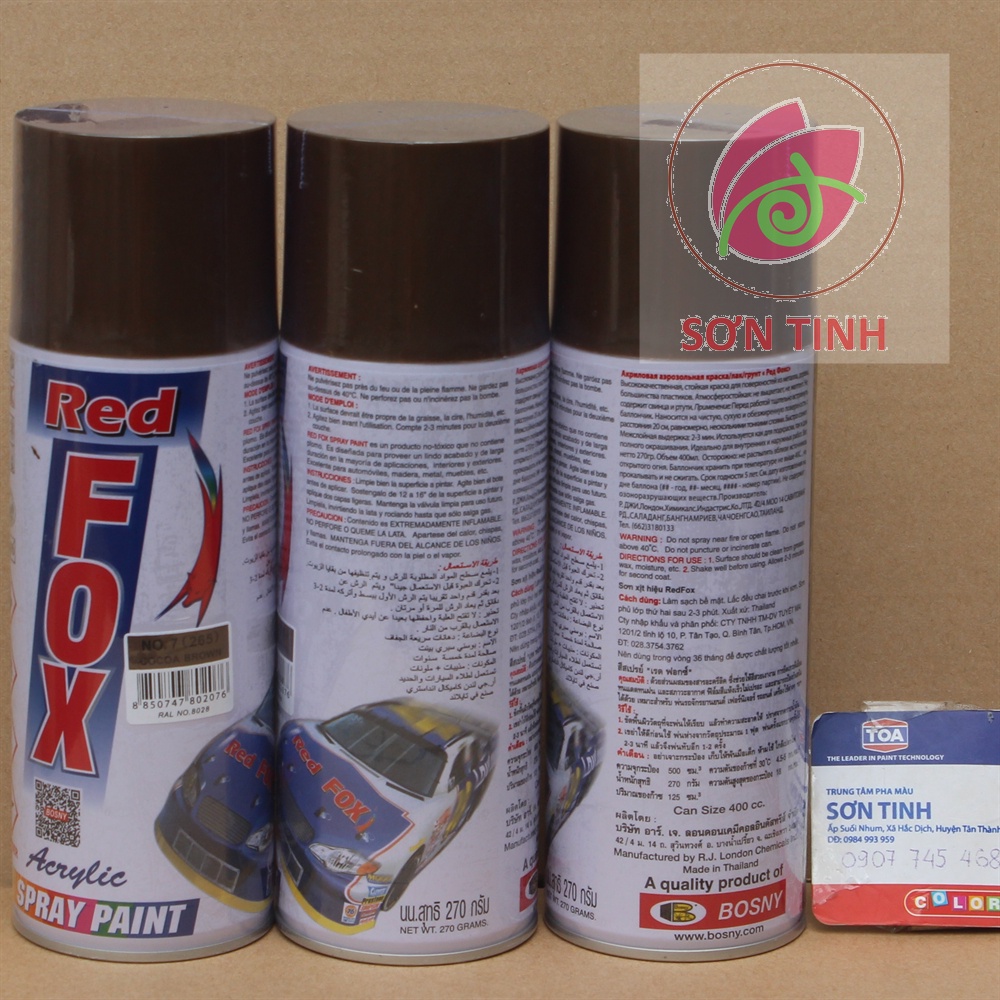 Sơn xịt RED FOX màu Nâu socola COCOA BROWN 265  sản xuất tại Thái Lan