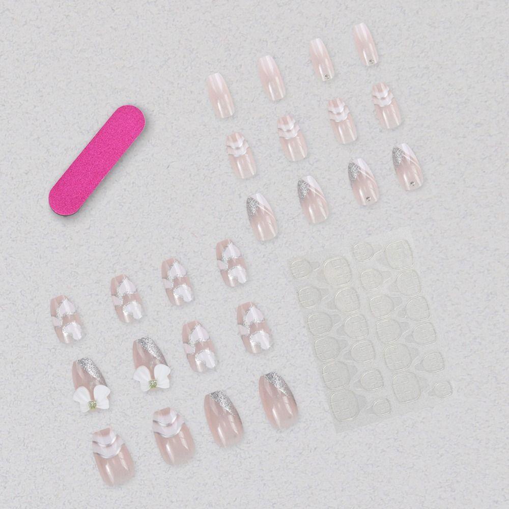 Bộ 24 Móng Tay Giả Dạng Nhấn Che Phủ Toàn Diện Lấp Lánh DIY
