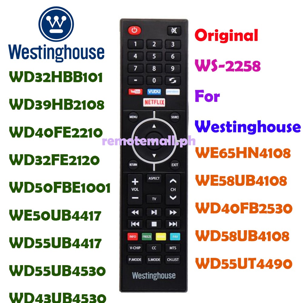 Điều khiển từ xa TV mới của Westinghouse WS-2258 với nút Youtube / VUDU / Pandora & Netflix Tương th