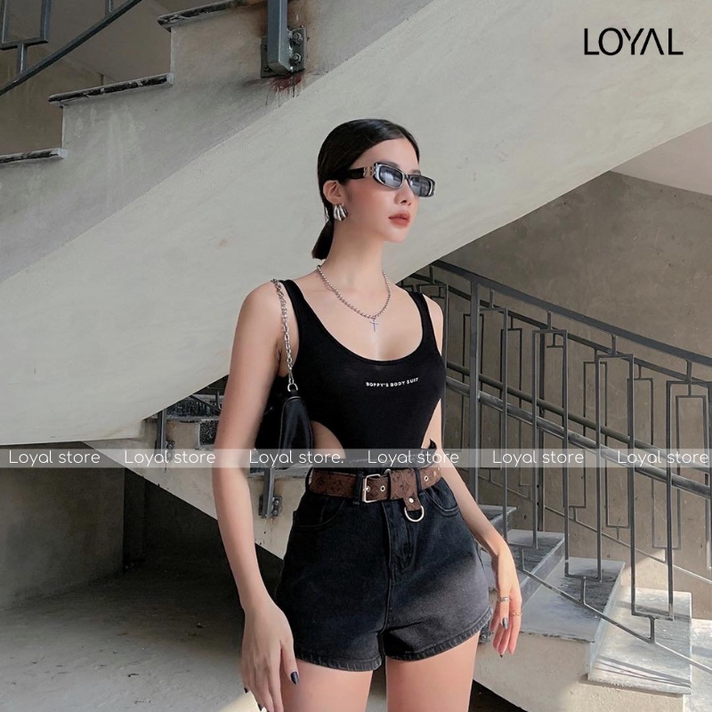 Áo bodysuit nữ khoét eo , áo body 2 dây ôm sát co dãn nhẹ 2 màu đen trắng loyal