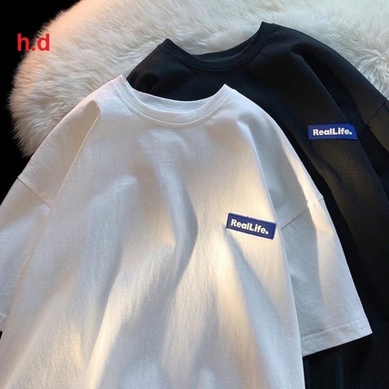 Áo thun nam nữ  logo REAL phông hè tay lỡ basic FREESIZE dáng rộng ULZZANG Hàn Quốc