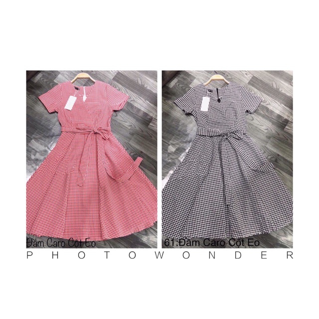 Đầm caro xoè cột nơ eo bigsize