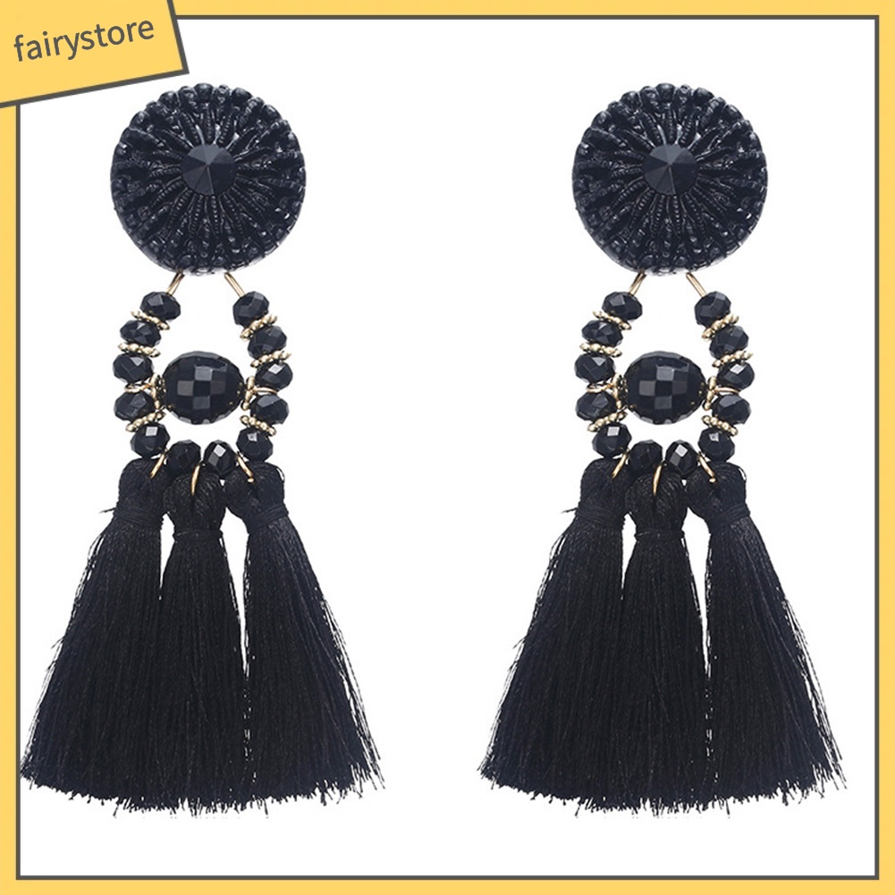 Khuyên Tai Chuỗi Đính Hạt Phong Cách Dân Tộc Cổ Điển