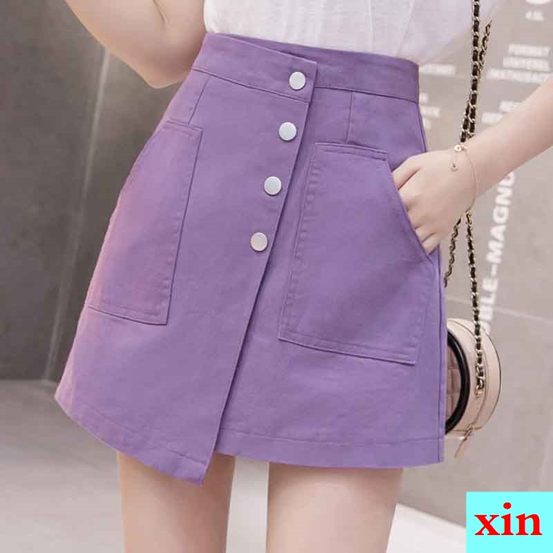 Chân Váy Denim Dáng Chữ a Lưng Cao Màu Tím Phong Cách Mới Dành Cho Nữ