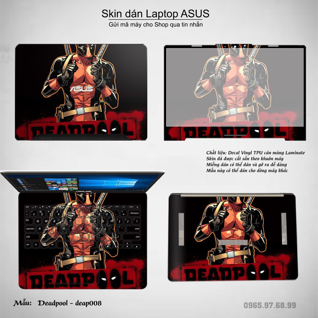 Skin dán Laptop Asus in hình Deadpool (inbox mã máy cho Shop)