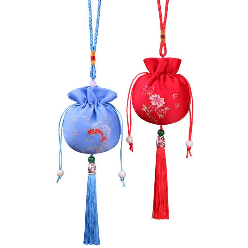 Túi May Mắn Thêu Họa Tiết Hoa Oải Hương Treo Trang Trí Xe Hơi
