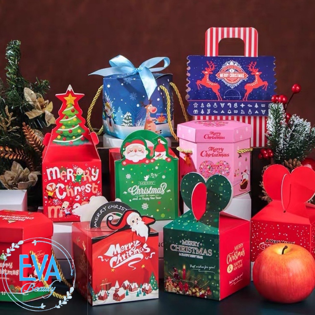 Set 6 Hộp Đựng Quà Noel In Hoạ Tiết Giáng Sinh Gồm 6 Mẫu Hộp Khác Nhau Xin xắn M3536