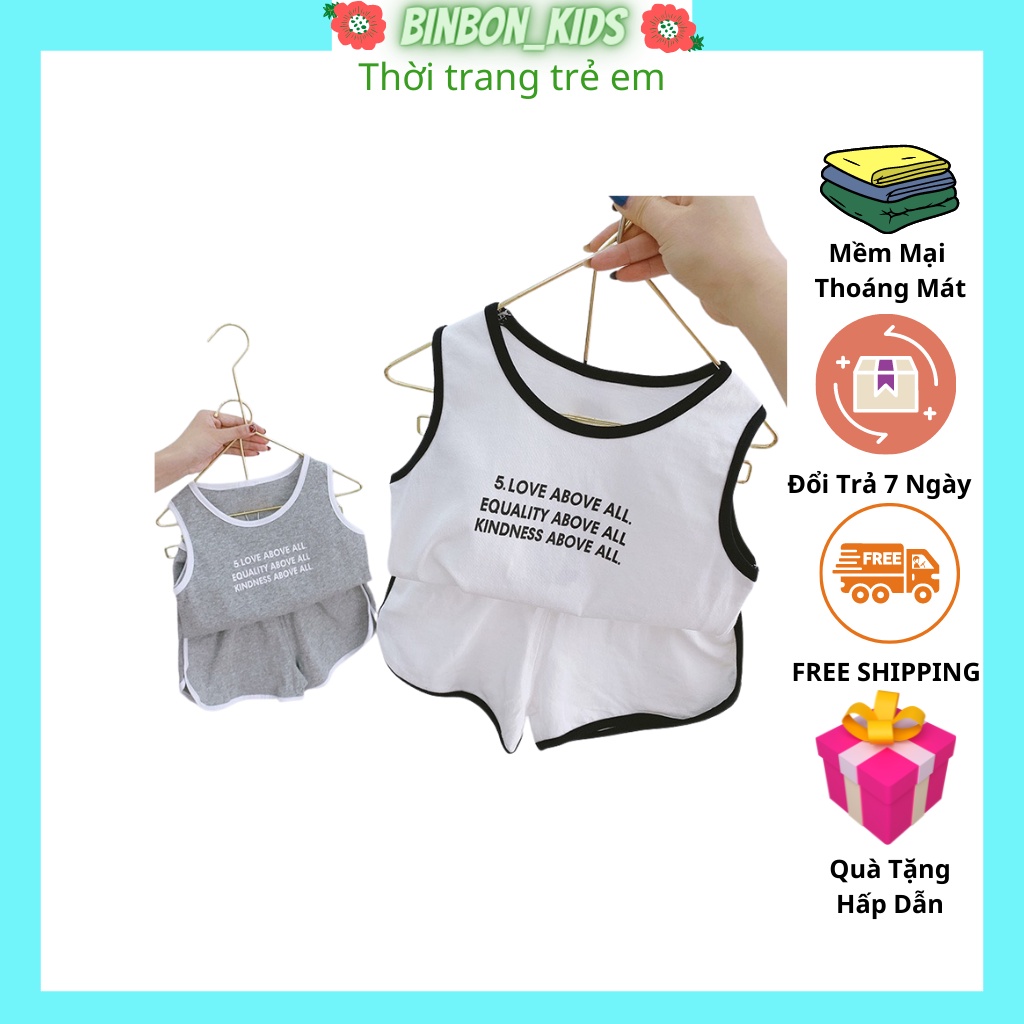 Bộ Ba Lỗ Bé Trai BINBON KIDS, Bộ sát nách cho bé in chú gấu cực yêu cho bé 6-16kg QATEA45