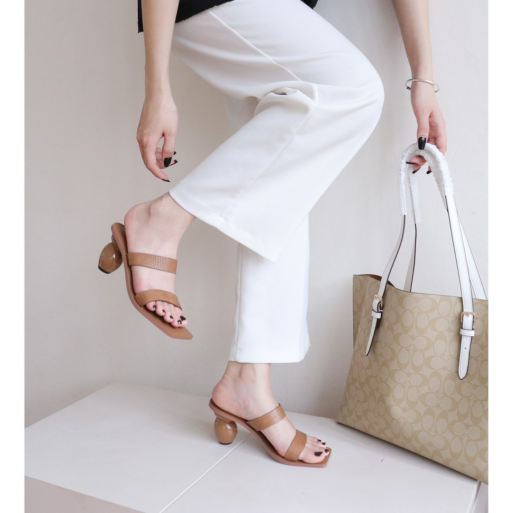 Giày Guốc Cao Gót Nữ bAimée &amp; bAmor Quai Ngang Mũi Vuông Đế Xoắn Tròn 6cm Dép Thời Trang Công Sở Đẹp Chính Hãng MS1643