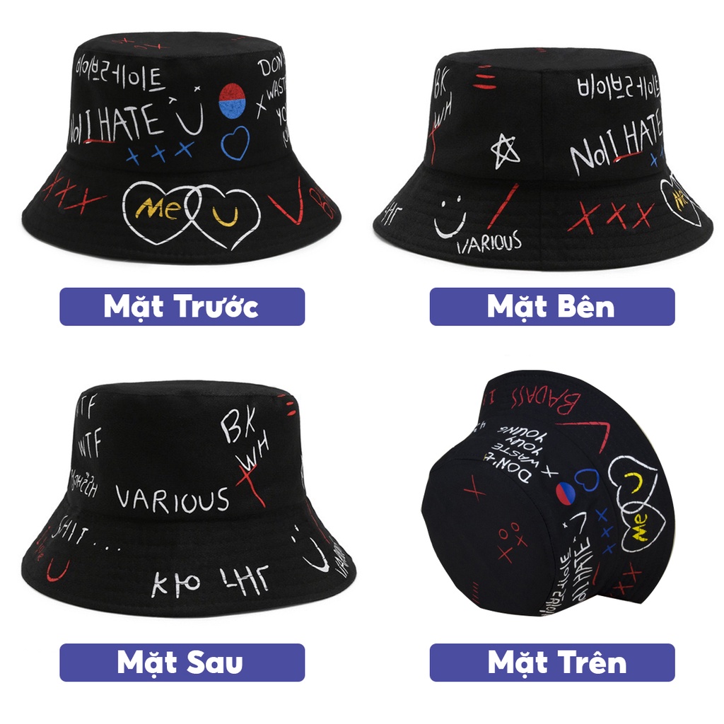 Nón Bucket Unisex Me &amp; U Hàn Quốc Hot Trend Phong Cách Hip Hop Đường Phố Graffiti