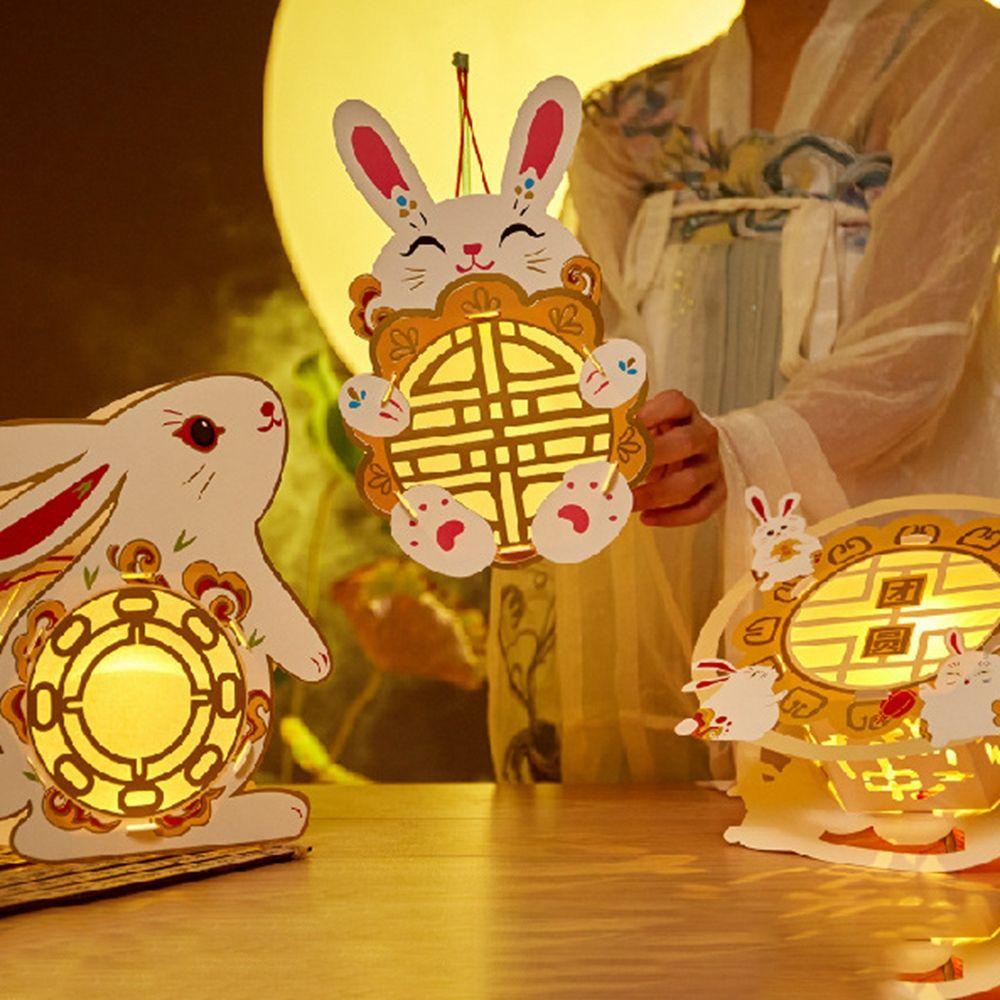 YIYU Lồng Đèn Điện Tử Hình Thỏ Phong Cách Trung Hoa Cổ Điển Di Động DIY TYLER1